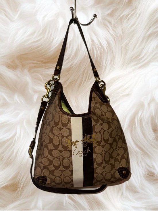 Coach Handbags - COACH Heritage Stripe Signature Canvas Hobo Shoulder Bag K0868-13193